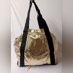 Victoria's Secret Zip Pack Metallic Gold Fabric Tote NWT